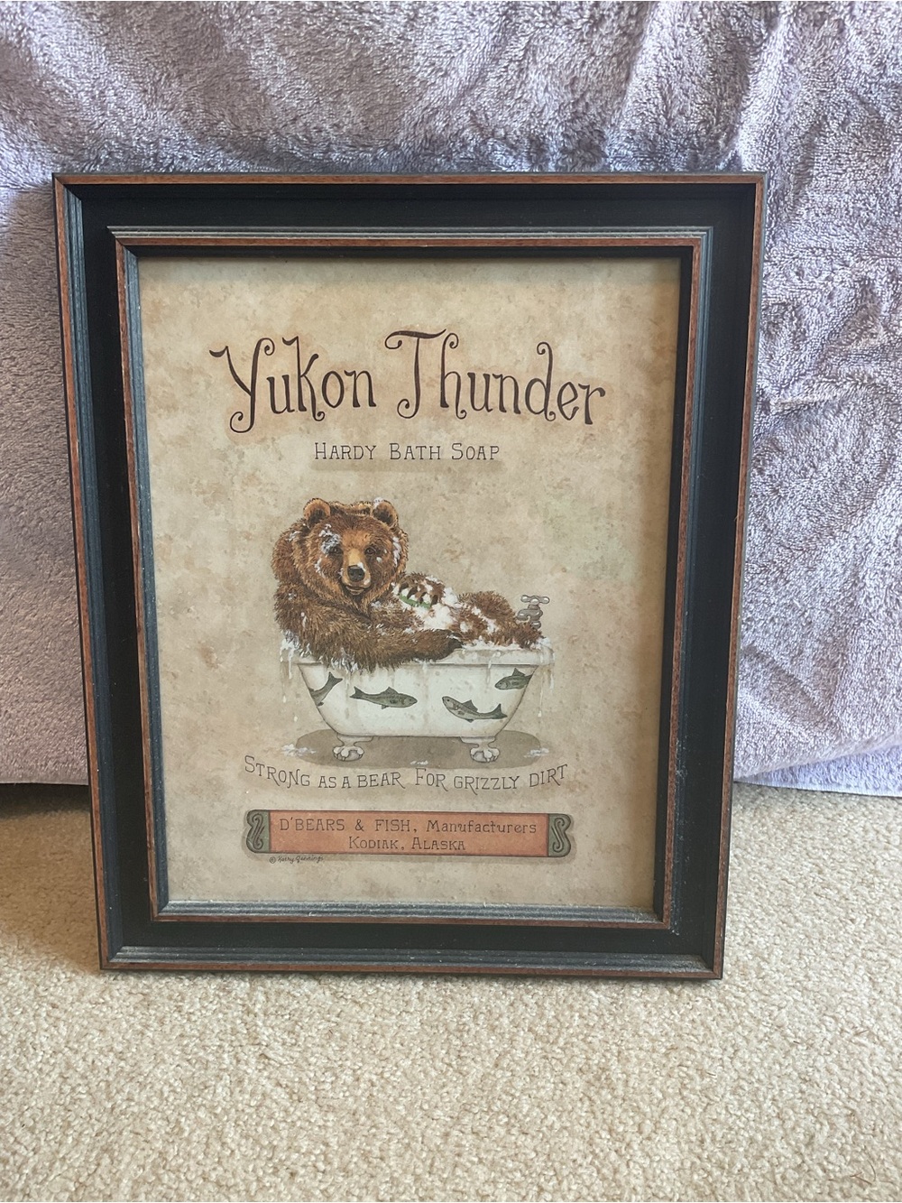 Yukon Thunder Bear Bath Art Print in Black Frame
